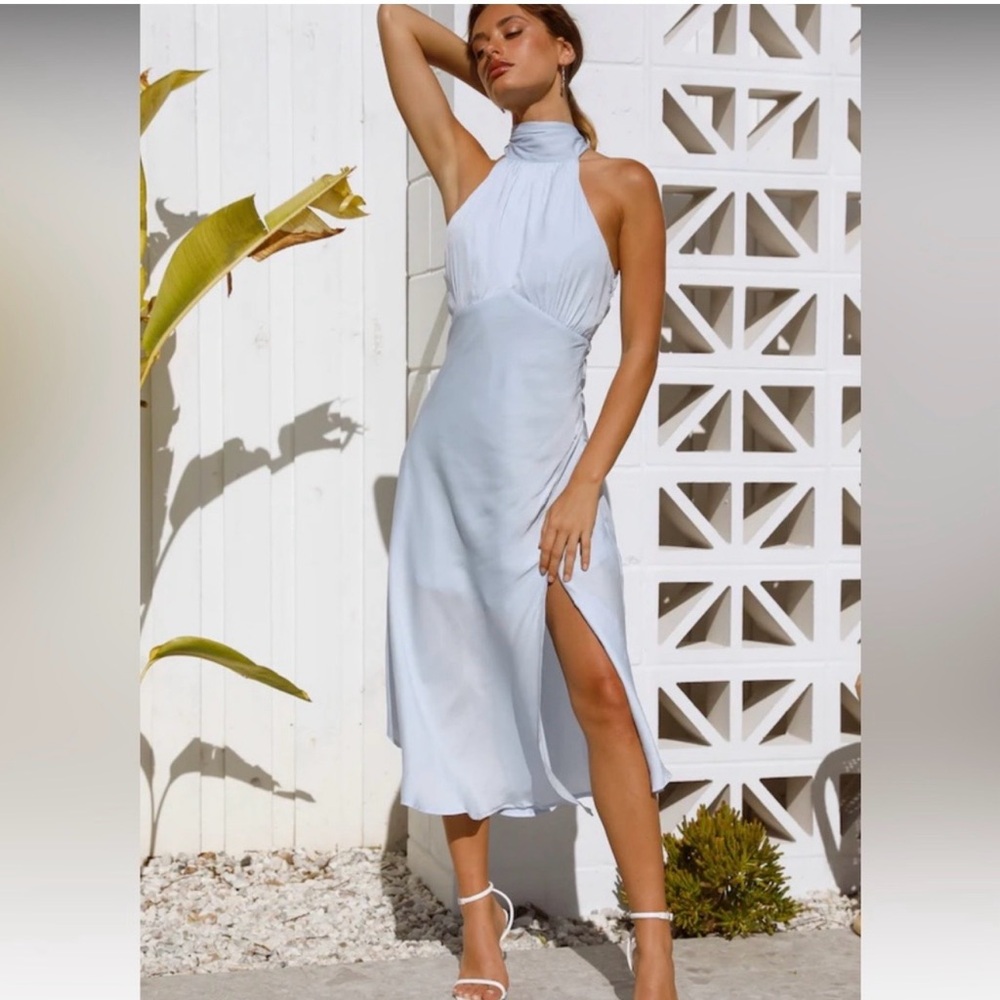 Hello Molly No Tears Here Steel Blue Halter Dress